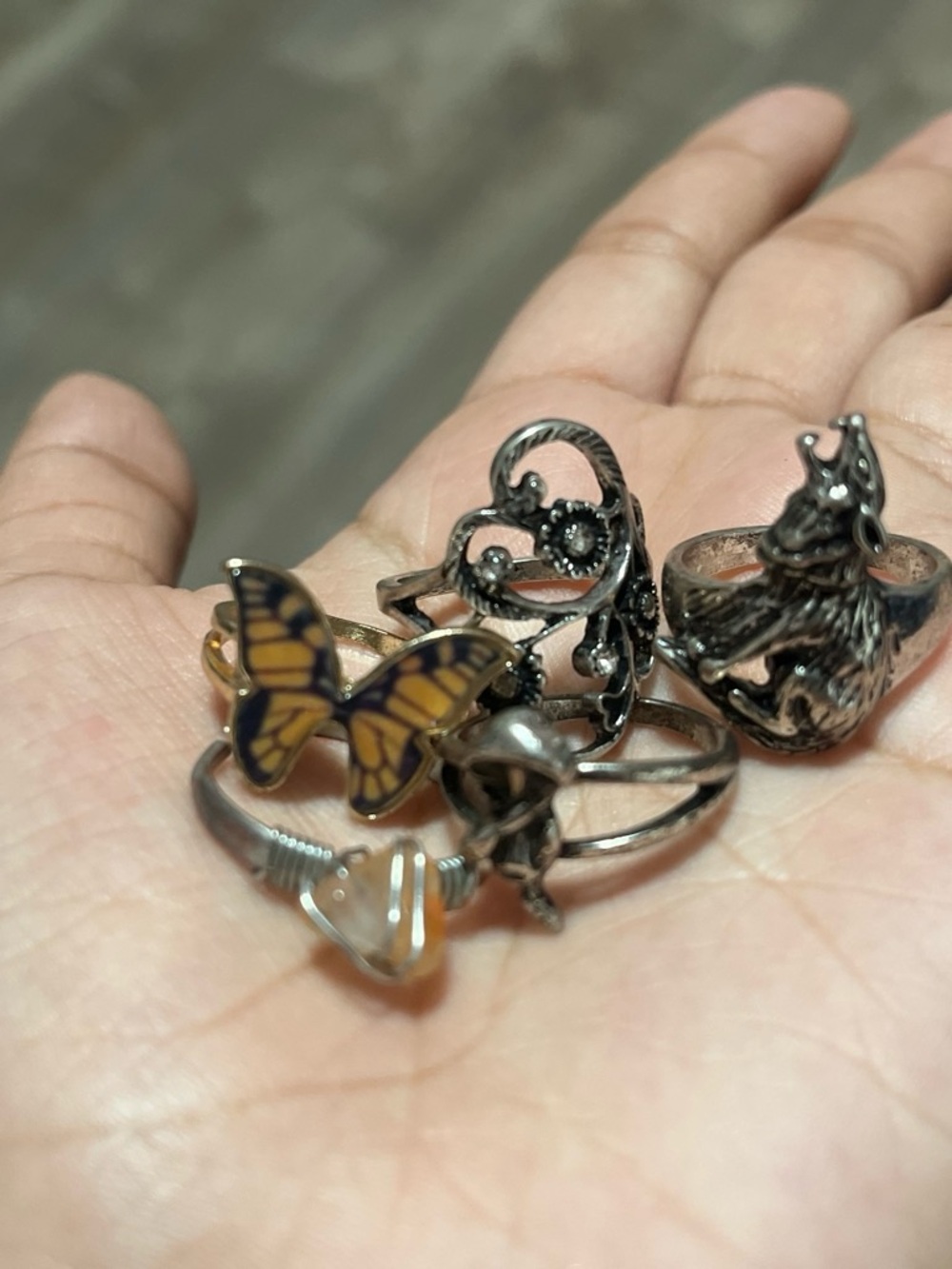 5 rings Butterfly & Silver Tone Women's Ring Set size: 7